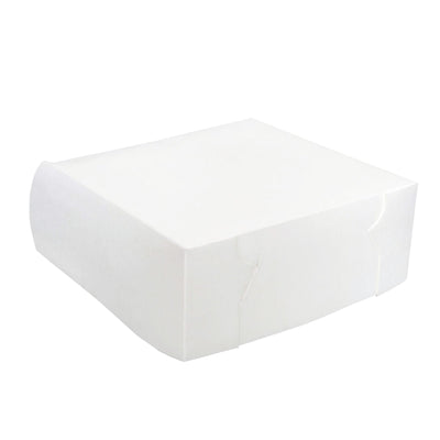 100x Takeaway Cake Box 10x10x4" - Square Folding White Dessert Bakery Packaging