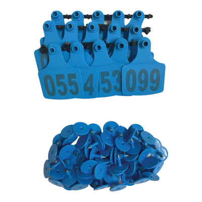 1-100 Cattle Number Ear Tags 7.5x10cm Set - XL Blue Cow Sheep Livestock Labels