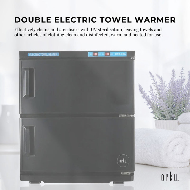 32L Black UV Electric Towel Warmer Steriliser Cabinet Beauty Spa Heat Sanitiser