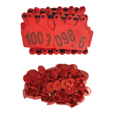 1-100 Cattle Number Ear Tags 7.5x10cm Set - XL Red Cow Sheep Livestock Labels