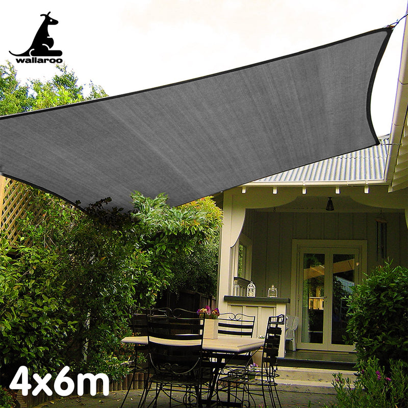Wallaroo Outdoor Sun Shade Sail Canopy Grey Rectangle 4 x 6M