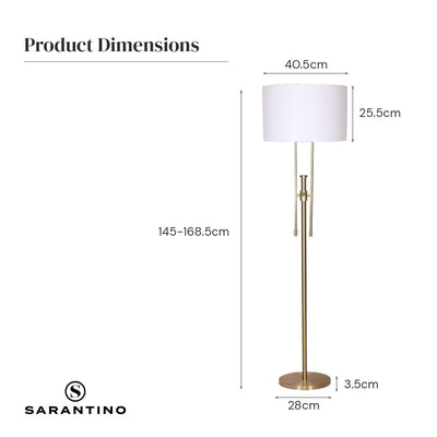 Sarantino Brushed Gold Height-Adjustable Metal Floor Lamp