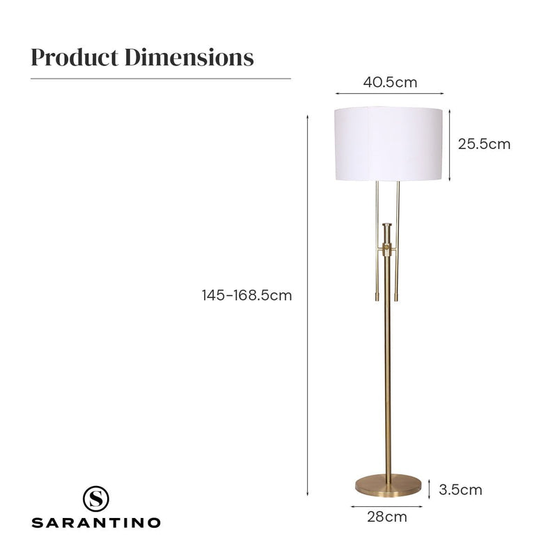 Sarantino Brushed Gold Height-Adjustable Metal Floor Lamp