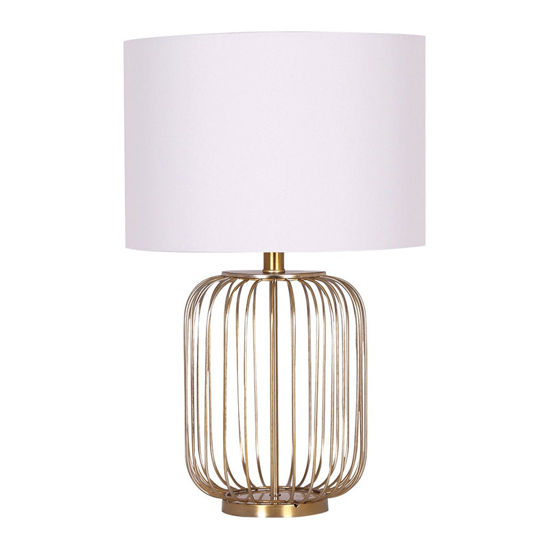 Sarantino Rose Gold Table Lamp with Linen Drum Shade