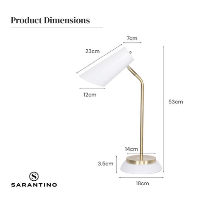 Sarantino Electric Reading Light Table Lamp Brass Finish - White