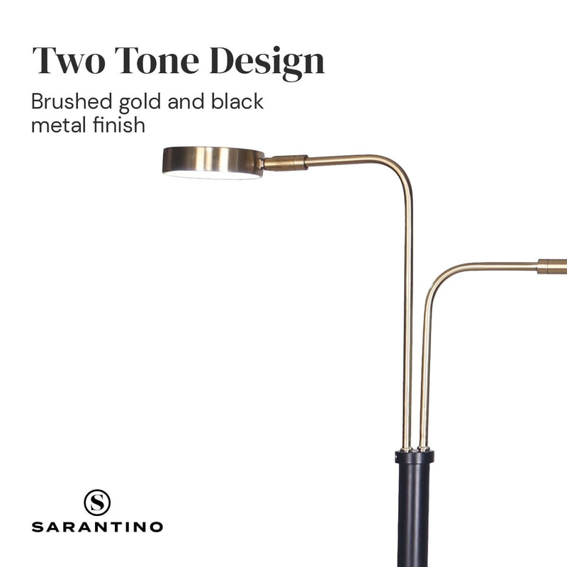 Sarantino LED Metal Floor Lamp with 2 Lights in Brushed Gold and Black Finish