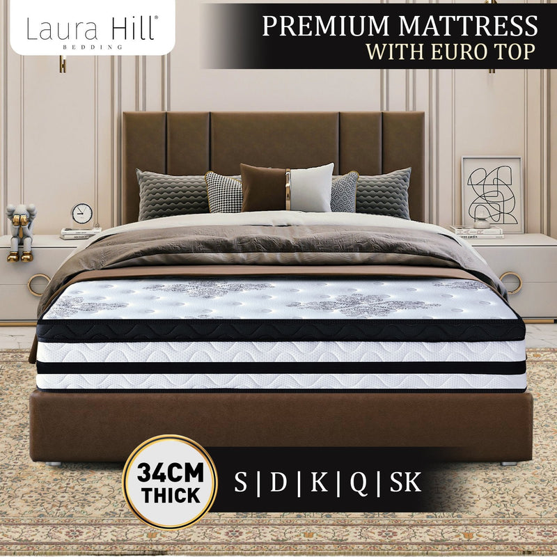 Laura Hill King Single Mattress Bed Size Euro Top 5 Zone Spring Foam 34cm
