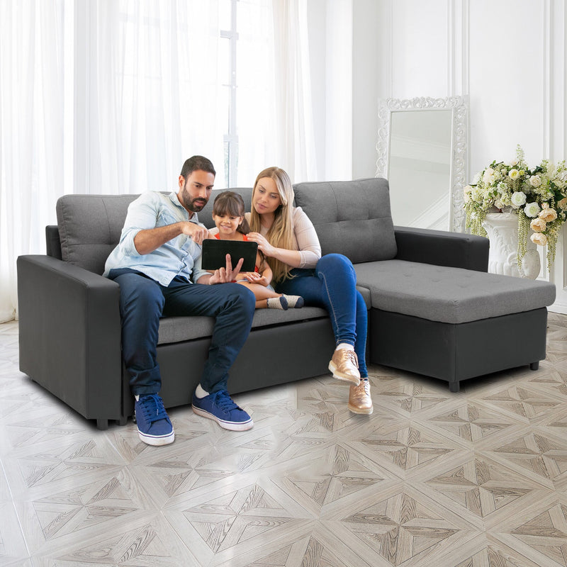 Sarantino Corner Sofa Linen Lounge Couch L-shaped Modular Furniture Home Chaise Grey