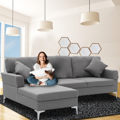 Sarantino Linen Corner Sofa Couch Lounge L-shape W/right Chaise Seat Dark Grey