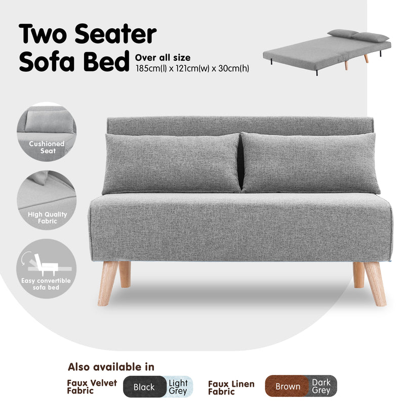 Sarantino 2-Seater Adjustable Sofa Bed Lounge Faux Linen - Grey