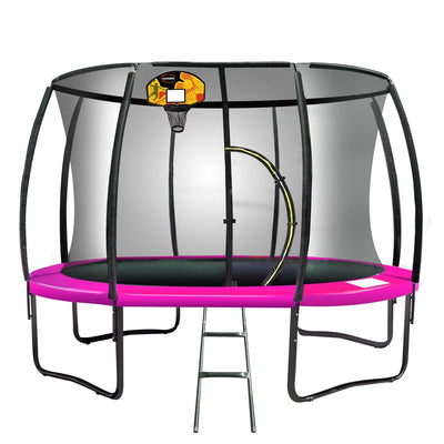 Kahuna 10ft Outdoor Trampoline With Safety Enclosure Pad Ladder Basketball Hoop Set Pink