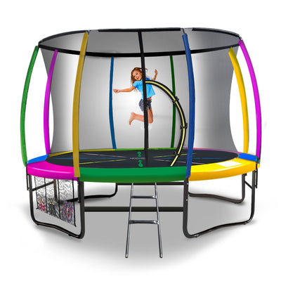 Kahuna 16ft Trampoline Free Ladder Spring Mat Net Safety Pad Cover Round Enclosure - Rainbow