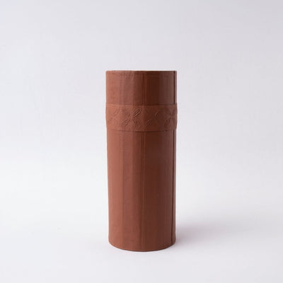 Tree Stripes Leather Look Cylinder Vase - Cognac