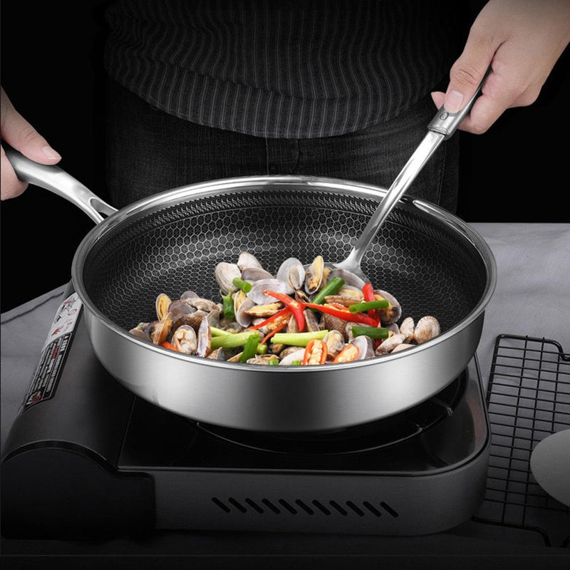 304 Stainless Steel Frying Pan Non-Stick Cooking Frypan Cookware 32cm Honeycomb SingleSided