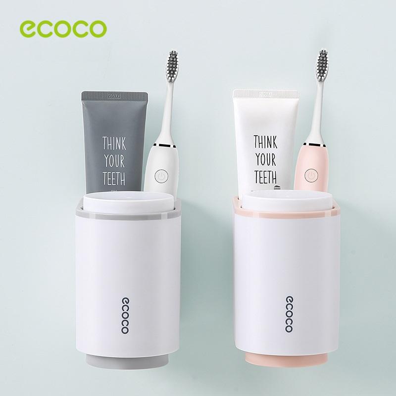 Ecoco Toothbrush Holder Multifunctional Wall-Mounted Magnetic Bathroom Pink Organizer Wall- Storage 2 Cups for Two People (Pink)