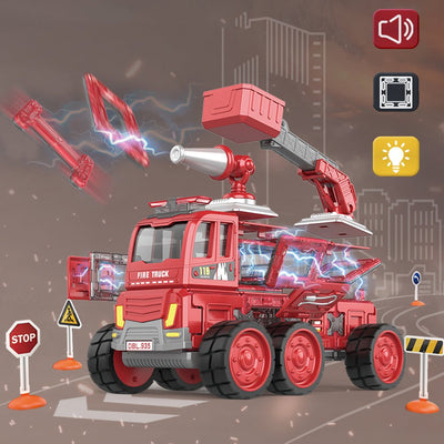 DanBaoLe Magnetic Fire Truck DIY Assembly Eneineering Vehicle with Music Lights Red Christmas Gift