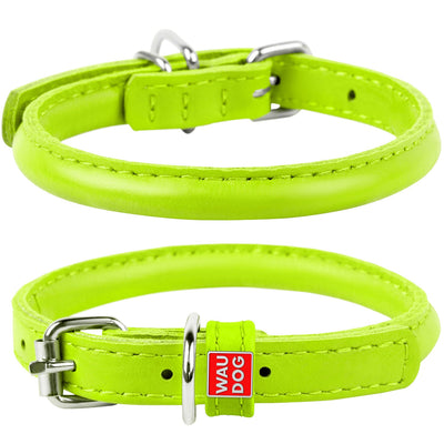 Waudog Leather Round Dog Collar  33-41CM GREEN