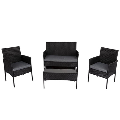 4 Seater Wicker Outdoor Lounge Set &#8211; Black
