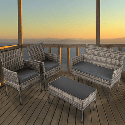 4 Seater Wicker Outdoor Lounge Set &#8211; Mixed Grey