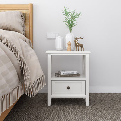 2-tier Bedside Table with Storage Drawer 2 PC - White