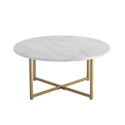White Marble Effect Round Coffee Table with Gold Legs
