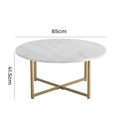 White Marble Effect Round Coffee Table with Gold Legs