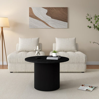 Luxe Black Ribbed Texture Wooden Coffee Table