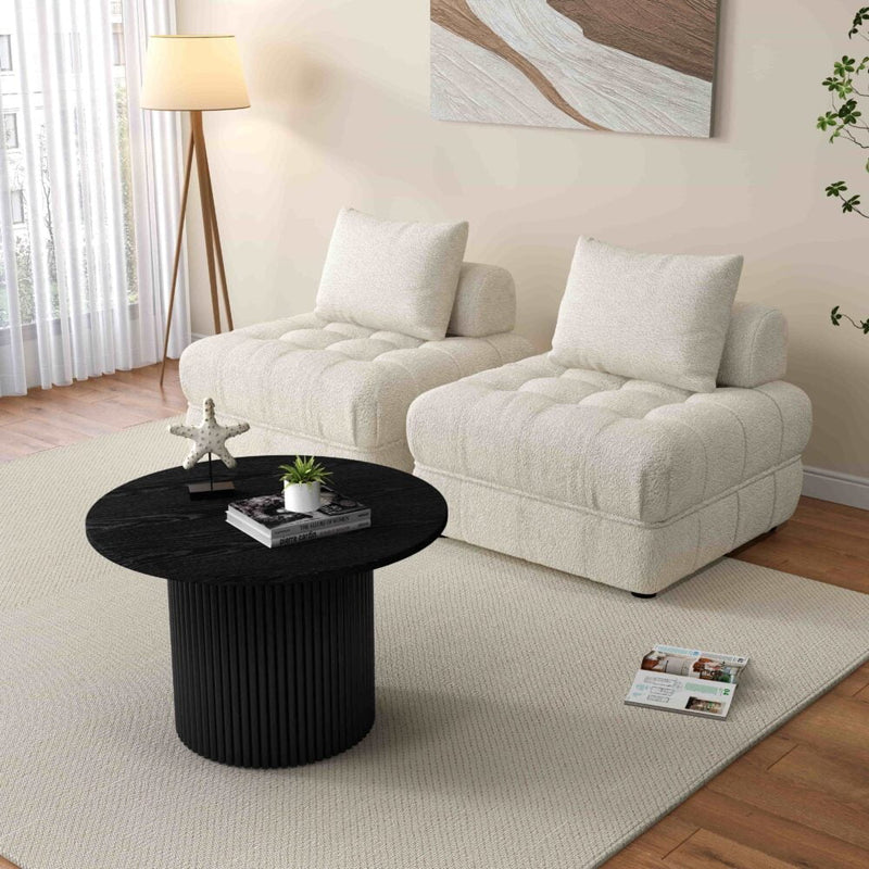 Luxe Black Ribbed Texture Wooden Coffee Table