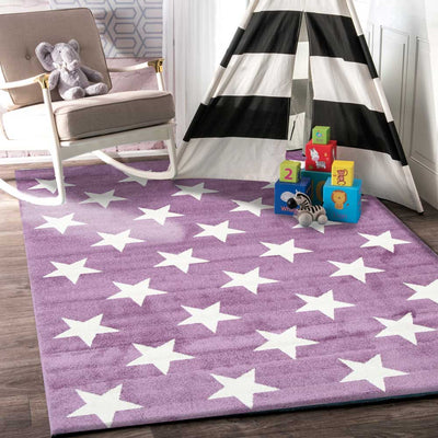 Piccolo Violet Pink and White Stars Kids Rug 120x170cm