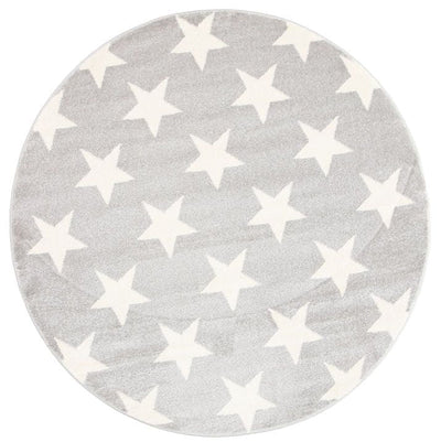 Piccolo Charcoal and White Stars Kids Rug 133x133cm Round