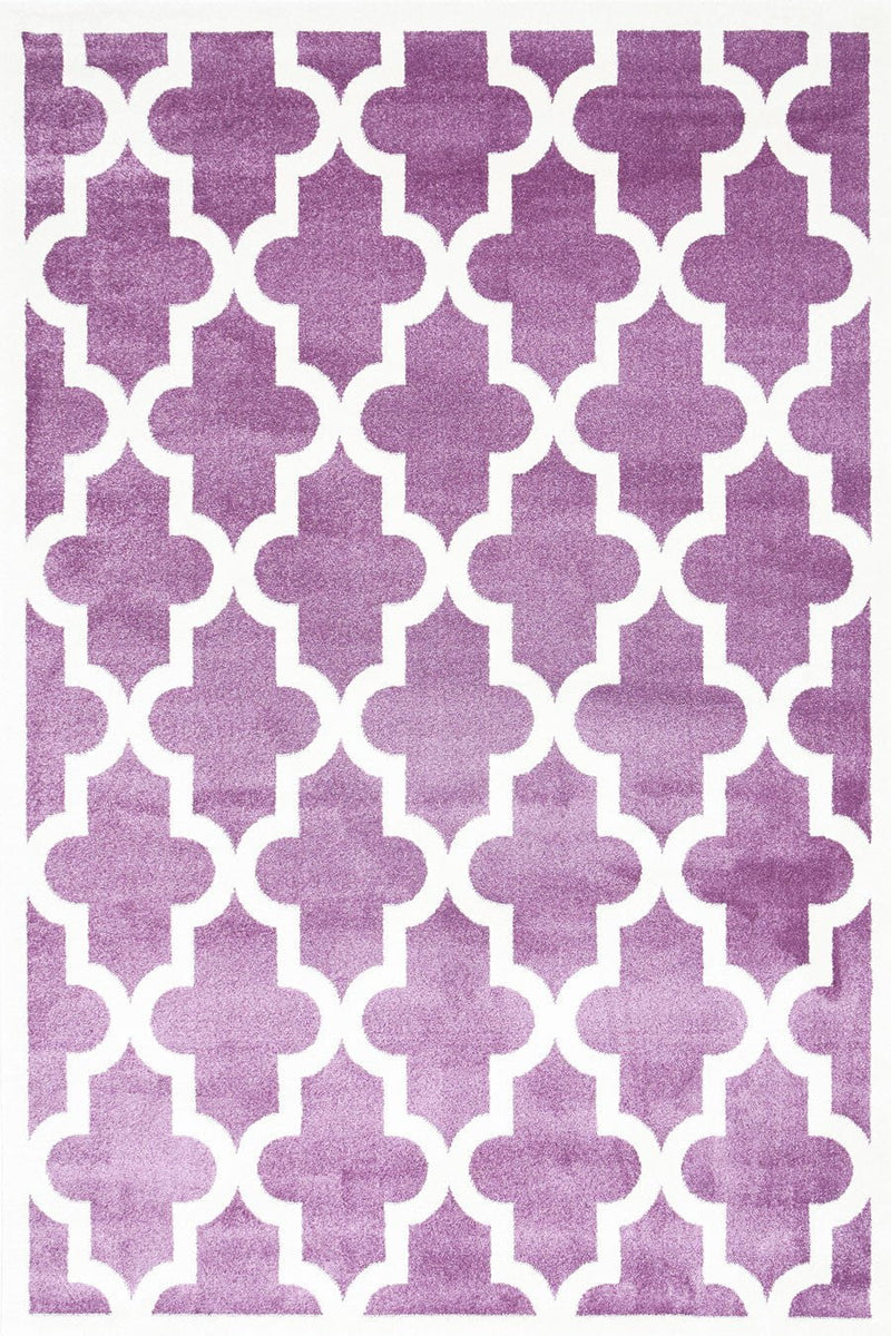 Piccolo Violet Pink and White Lattice Pattern Kids Rug 133x133cm Round