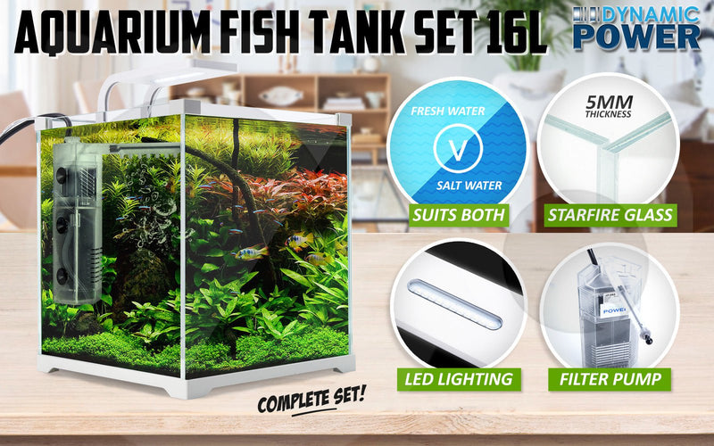 Dynamic Power  Aquarium Fish Tank 16L Starfire Glass