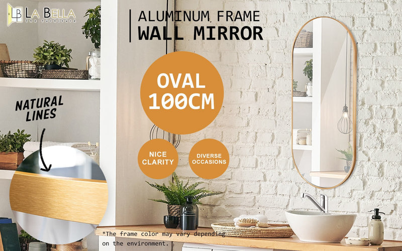 2 Set La Bella Gold Wall Mirror Oval Aluminum Frame Makeup Decor Bathroom Vanity 45x100cm