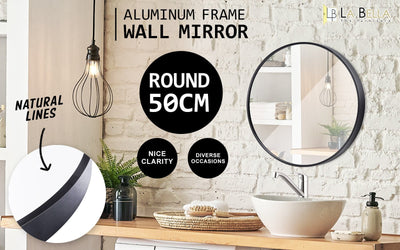 2 Set La Bella Black Wall Mirror Round Aluminum Frame Makeup Decor Bathroom Vanity 50cm