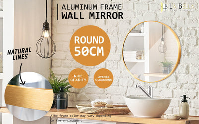 2 Set La Bella Gold Wall Mirror Round Aluminum Frame Makeup Decor Bathroom Vanity 50cm