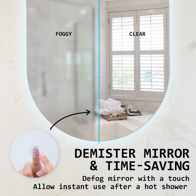 La Bella LED Wall Mirror Oval Touch Anti-Fog Makeup Decor Bathroom Vanity 45 x 100cm