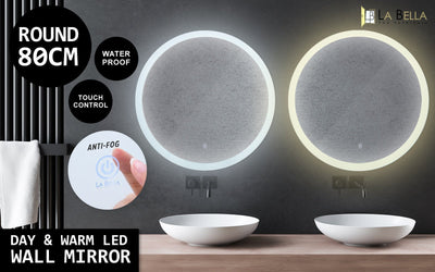 La Bella LED Wall Mirror Round Touch Anti-Fog Makeup Decor Bathroom Vanity 80cm