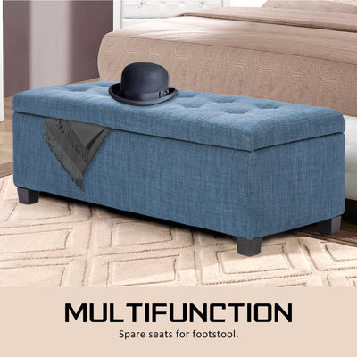 La Bella 102cm Dark Blue Storage Ottoman Stool Fabric