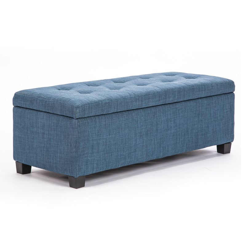 La Bella 102cm Navy Grey Storage Ottoman Stool Fabric