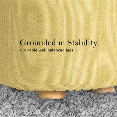 La Bella Mustard Yellow Fabric Ottoman Round Wooden Leg Foot Stool