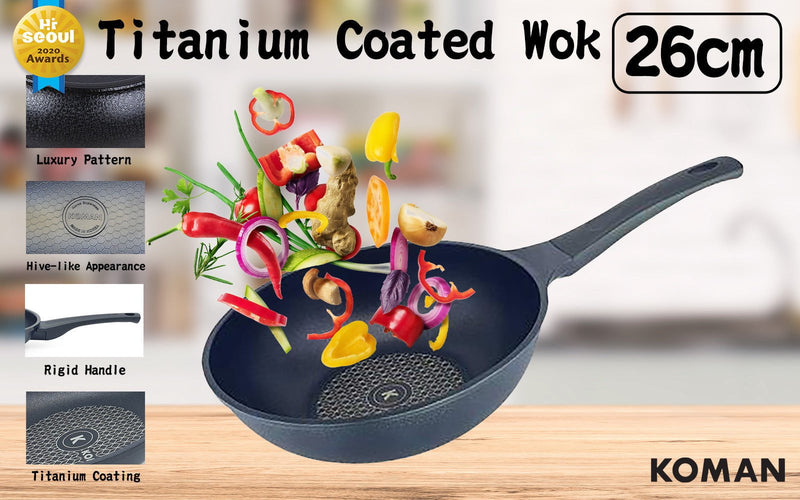 KOMAN 26cm Titanium Coating Wok Pan Non-Stick