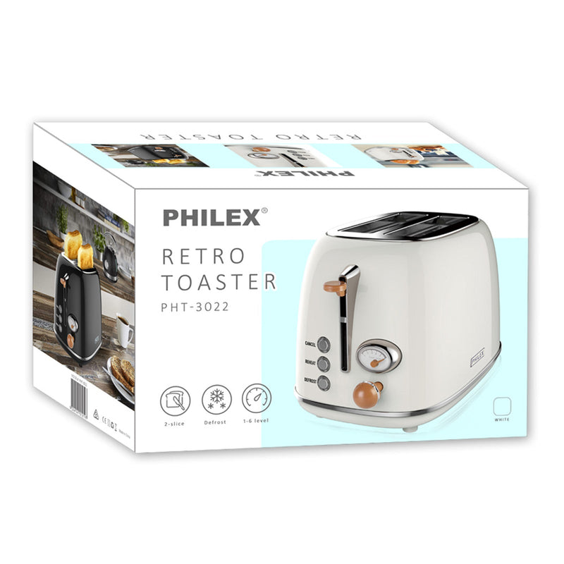 PHILEX 2-Slice White Toaster Bread Reheat Retro