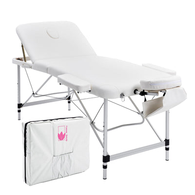 Forever Beauty White Portable Beauty Massage Table Bed Therapy Waxing 3 Fold 70cm Aluminium