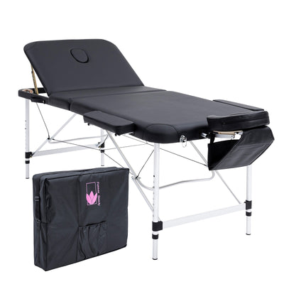 Forever Beauty Black Portable Beauty Massage Table Bed Therapy Waxing 3 Fold 75cm Aluminium