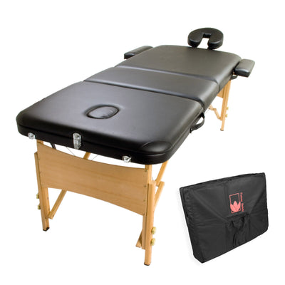 Forever Beauty Black Portable Massage Table Bed Therapy Waxing 3 Fold 70cm Wooden