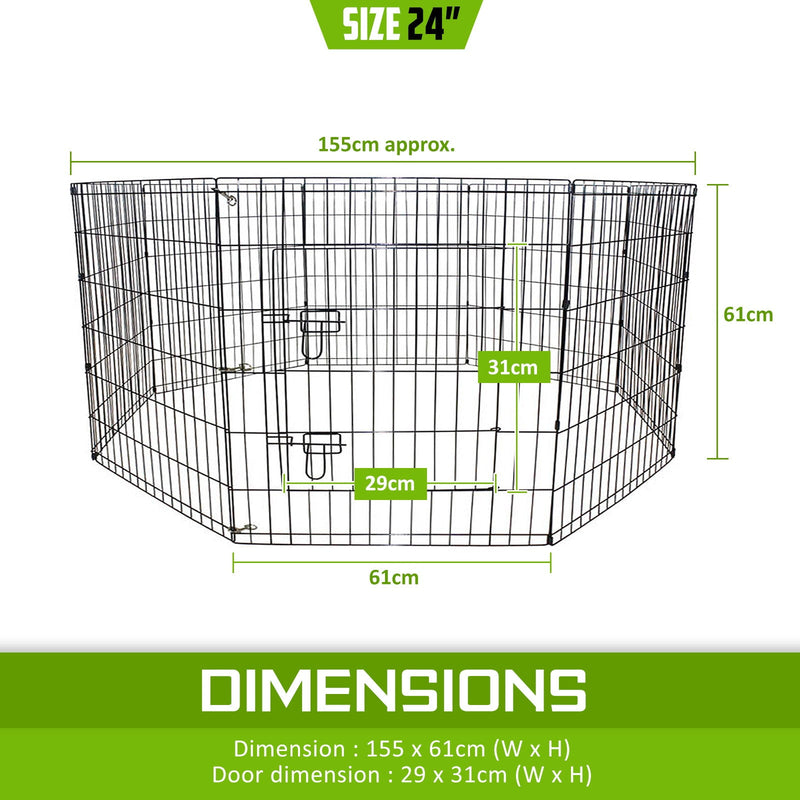 Paw Mate Pet Playpen 8 Panel 24in Foldable Dog Exercise Enclosure Fence Cage