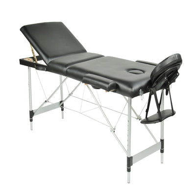 Black 3 Fold Portable Aluminium Massage Table Massage Bed Beauty Therapy
