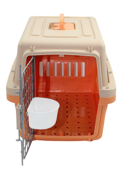 Small Dog Cat Crate Pet Airline Carrier Cage With Bowl and Tray-Orange