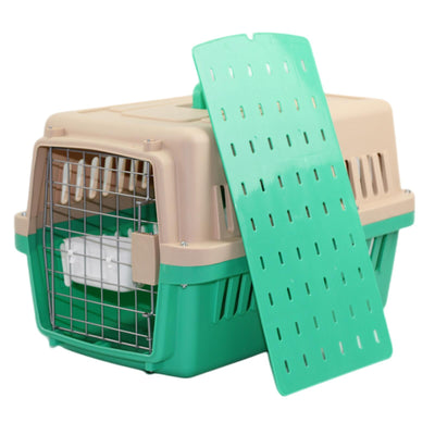 Medium Dog Cat Crate Pet Carrier Airline Cage With Bowl & Tray-Green