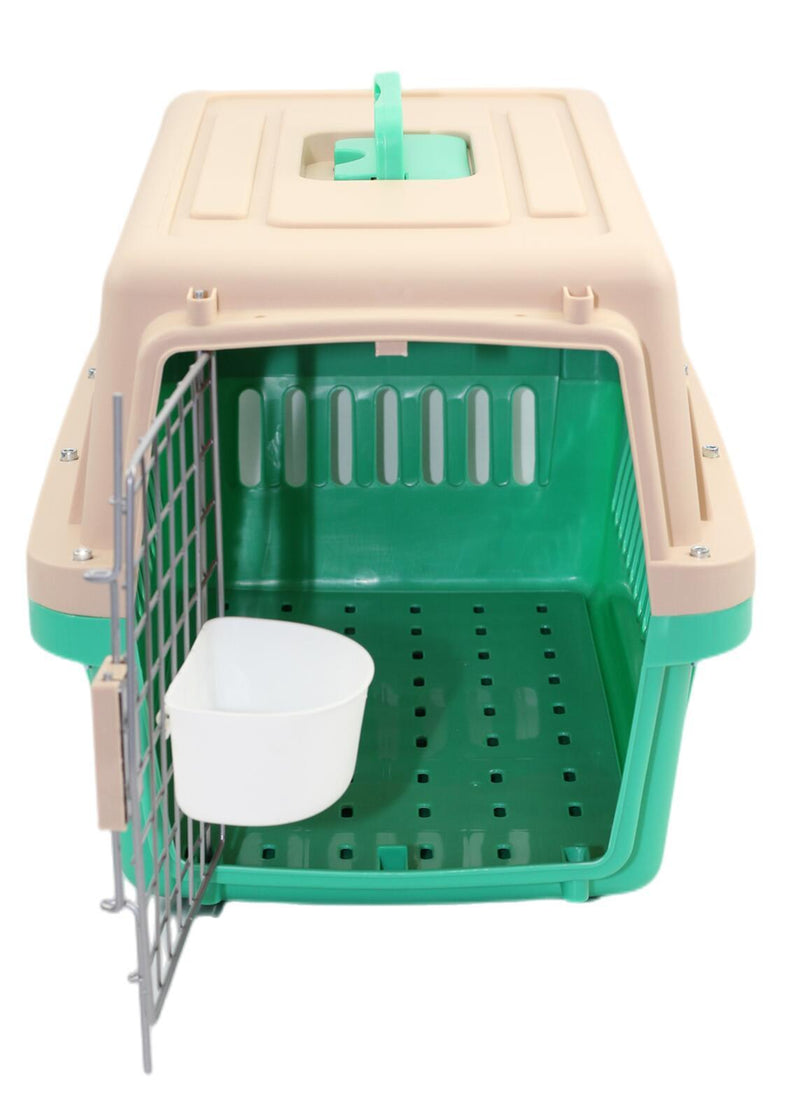 Medium Dog Cat Crate Pet Carrier Airline Cage With Bowl & Tray-Green